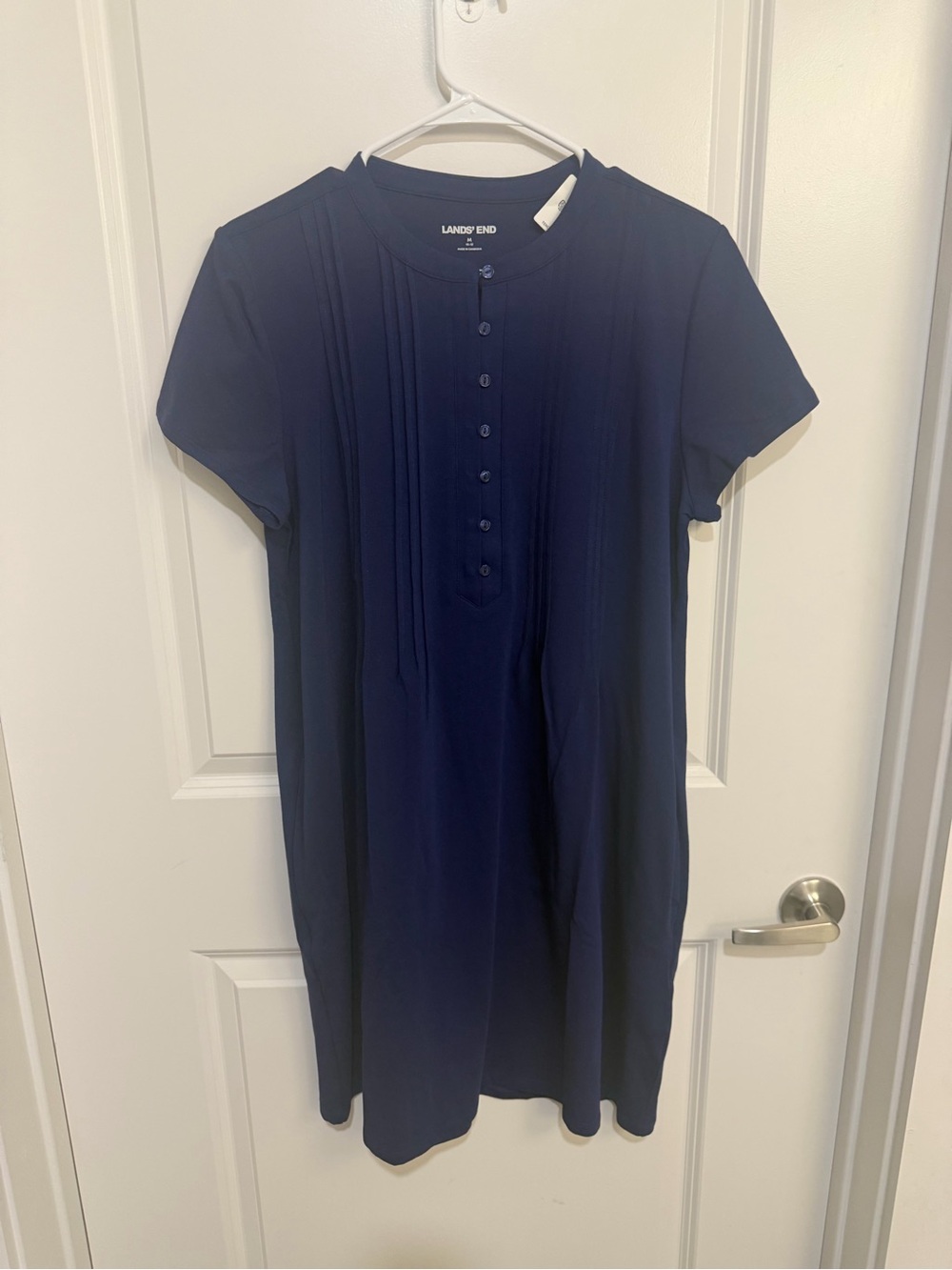 Lands' End Navy Button-Front Ribbed Top